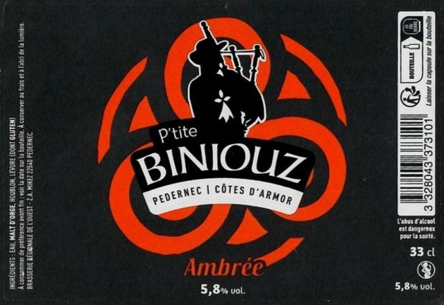 P'tite Biniouz Ambrée 5.8%, Brasserie Régionale De L'Ouest (Ex L'Hirondelle - Ménez Bré), France