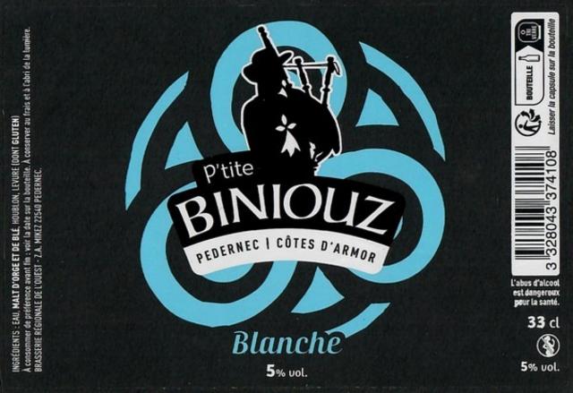P'tite Biniouz Blanche 5.0%, Brasserie Régionale De L'Ouest (Ex L'Hirondelle - Ménez Bré), France