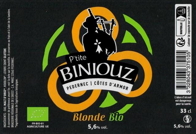 P'tite Biniouz Blonde Bio, Brasserie Régionale De L'Ouest (Ex L'Hirondelle - Ménez Bré)