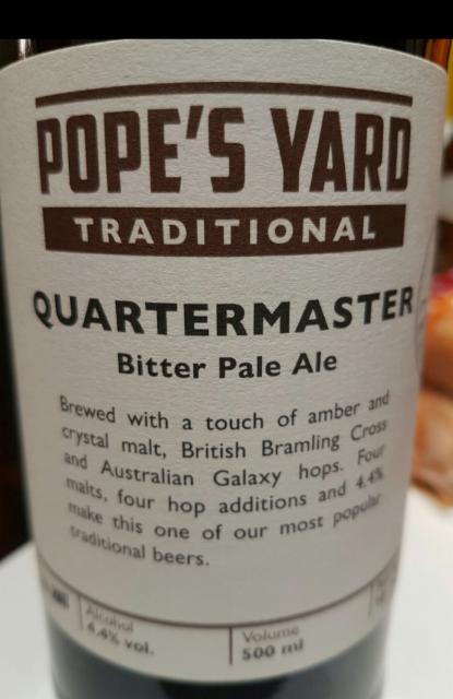 Quartermaster 4.4%, Pope's Yard Brewery Ltd, England
