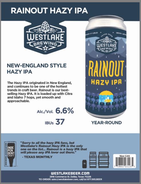 Rainout Hazy IPA 6.6%, Westlake Brewing Company, United States