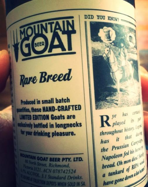 Rare Breed: Rye IPA 6.1%, Mountain Goat Beer, Australia