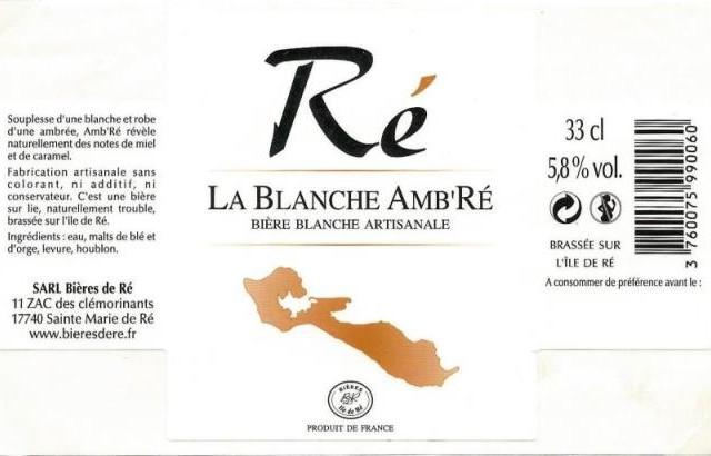 Ré La Blanche Amb'Ré 5.8%, Bières De Ré, France