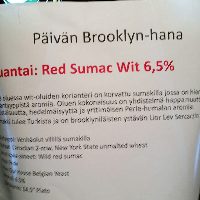 Red Sumac Wit 6.5%, Brooklyn Brewery, United States