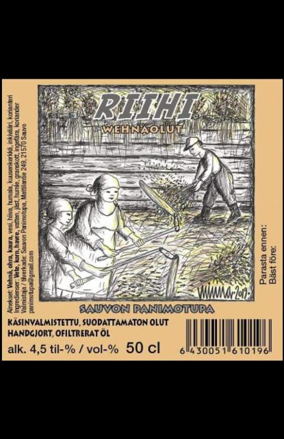Riihi Wehnäolut 4.5%, Sauvon Panimotupa, Finland