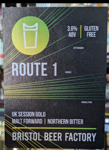 Route 1 3.6%, Bristol Beer Factory, England