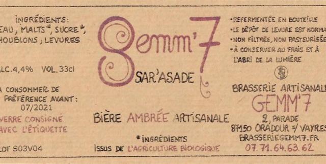 Sar'asade 4.9%, Brasserie Artisanale Gemm'7, France