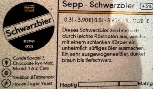 Sepp: Schwarzbier, Vienna Kraft