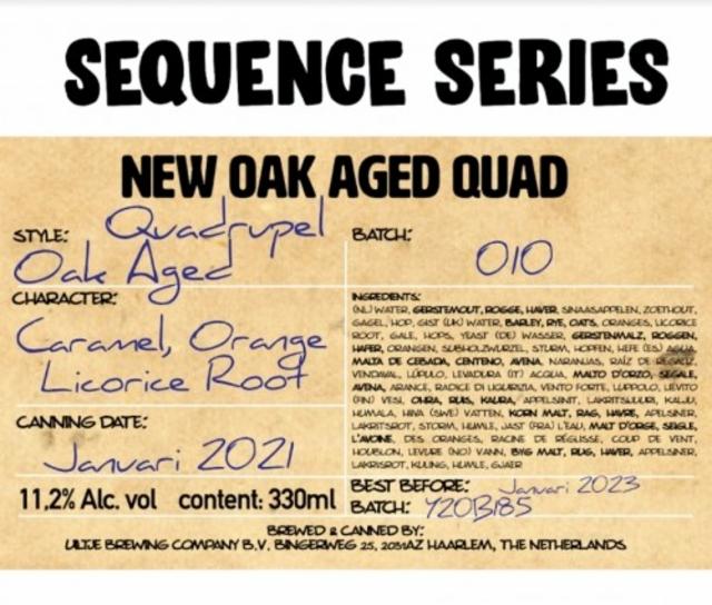 Sequence Series #10 New Oak Aged Quad 11.2%, Uiltje Brewing Co, Netherlands