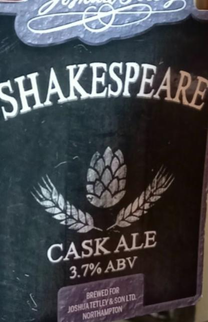 Shakespeare cask ale 3.7%, Joshua Tetley & Son, England