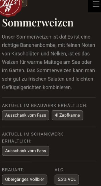 Sommerweizen, Cliff's Brauwerk
