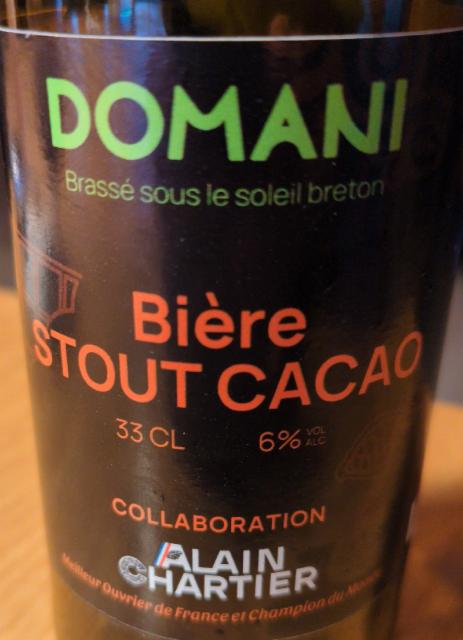 Stout cacao Domani, Brasserie Domani