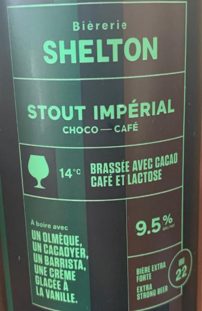 Stout Impérial Choco-Cafe 9.5%, Bièrerie Shelton, Canada