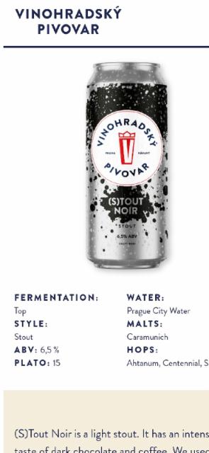 Stout Noir 6.5%, Vinohradský Pivovar, Czech Republic