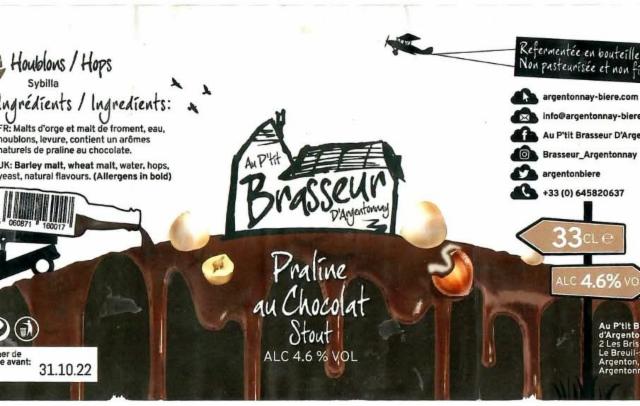 Stout Praliné Au Chocolat 4.6%, Au P'tit Brasseur D'Argentonnay, France