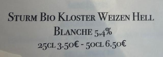 Sturm bio kloster weizen hell blanche, Sturmbio