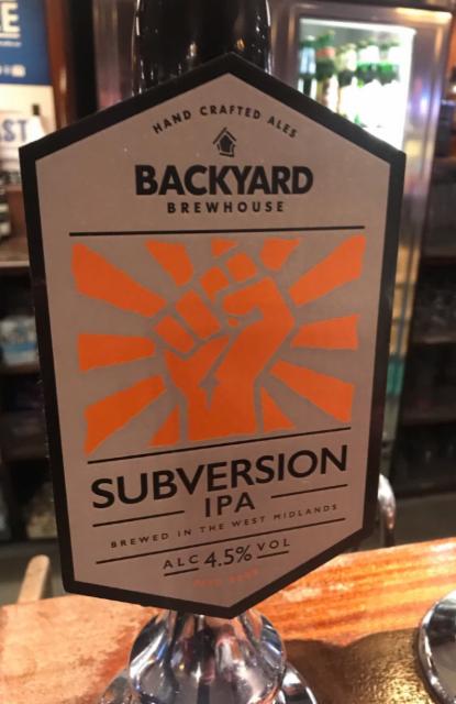 Subversion 4.5%, Backyard Brewhouse, England