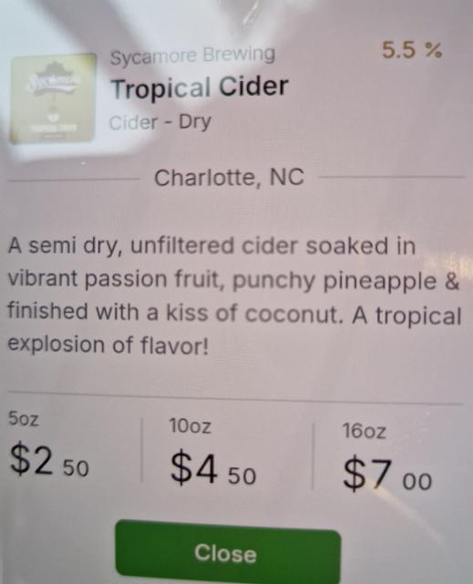 sycamore tropical cider, Sycamore Brewing