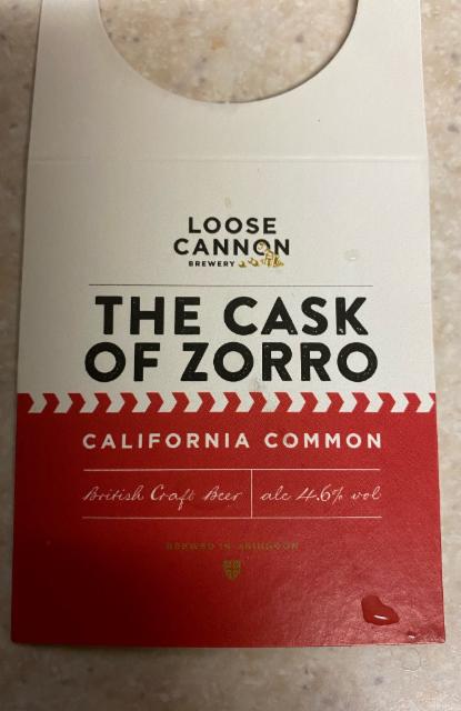 The Cask of Zorro 4.6%, Loose Cannon Brewery, England