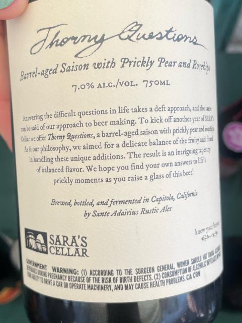 Thorny Questions 7.0%, Sante Adairius Rustic Ales, United States