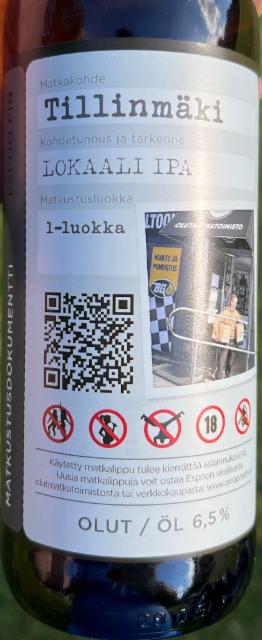 Tillinmäki Lokaali Ipa 6.5%, Espoon Oma Panimo, Finland