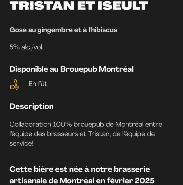 Tristan et iseult 5.0%, Brasserie Dieu du Ciel!, Canada