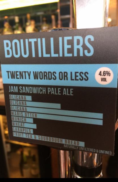 Twenty Words Or Less 4.6%, Boutilliers Ltd, England