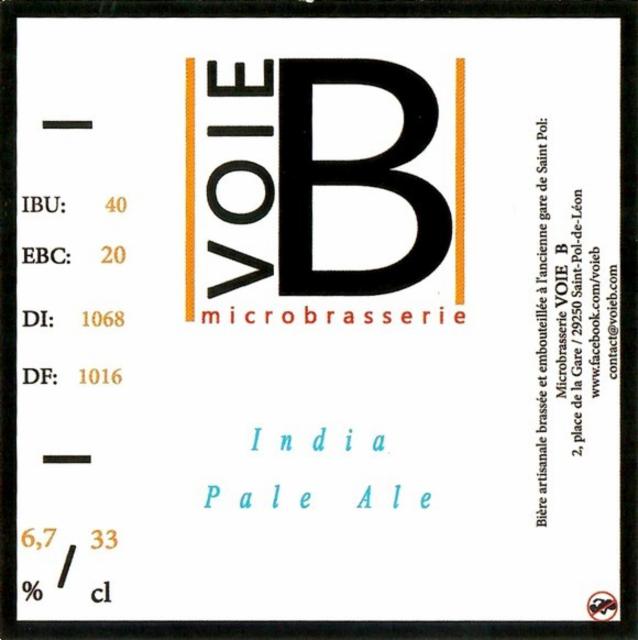 Voie B India Pale Ale 6.7%, Brasserie Voie B [Closed], France