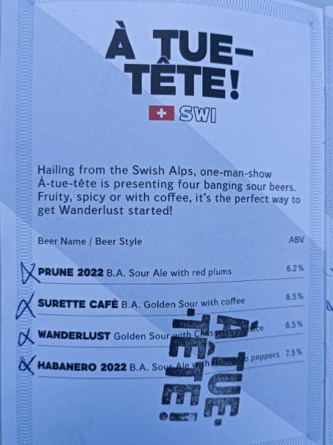 Wanderlust 6.5%, À Tue-Tête!, Switzerland