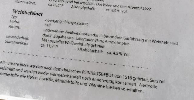 Weinhefebier 4.5%, Rheinhessen Bräu, Germany