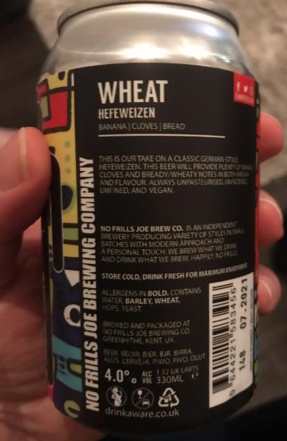Wheat Hefeweizen 4.0%, No Frills Joe Brewing Company, England