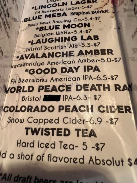 World peace death ray 6.3%, Bristol Brewing Company, United States