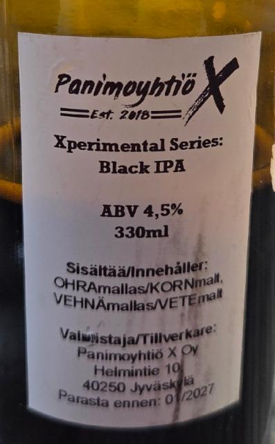 Xperimental Series: Black IPA 4,5%, Panimoyhtiö X, Finland
