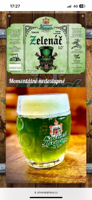Zelenac 10 3.8%, Knížecí Pivovar Plasy, Czech Republic