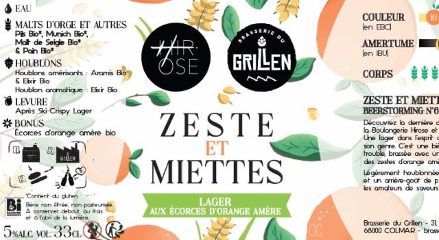 Zeste Et Miettes 5.0%, Brasserie Du Grillen, France