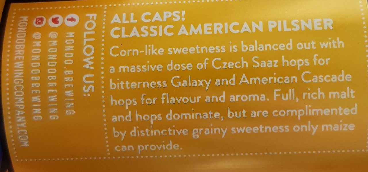 All Caps American Pilsner, England