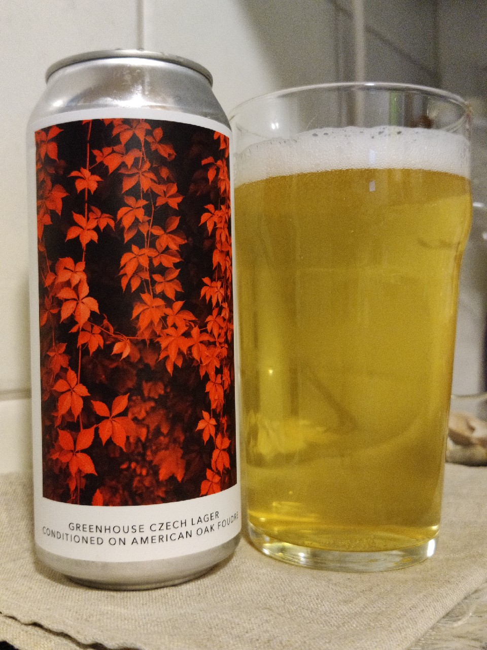 Greenhouse Czech lager conditioned on American Oak Foudre, United States