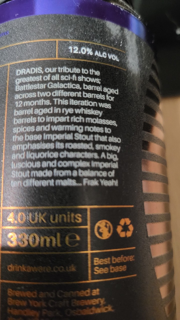BA Dradis Rye Whiskey, England