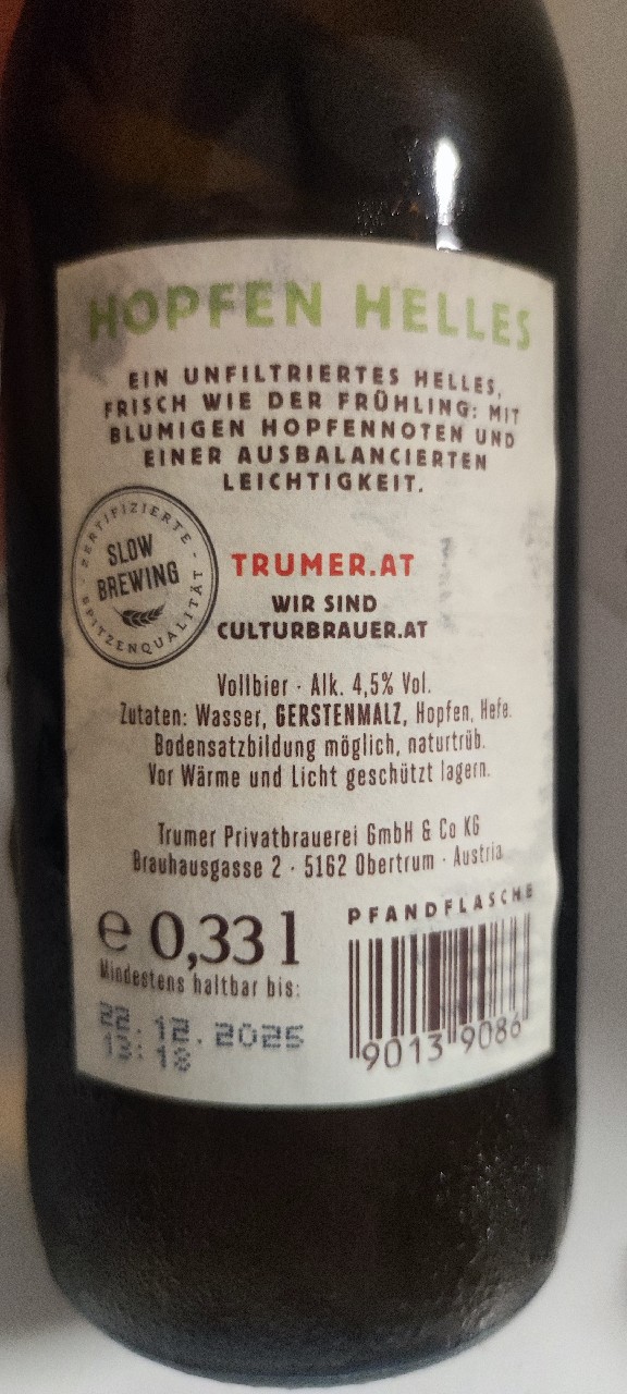 Obertrumer Hopfen Helles, Trumer Privatbauerei