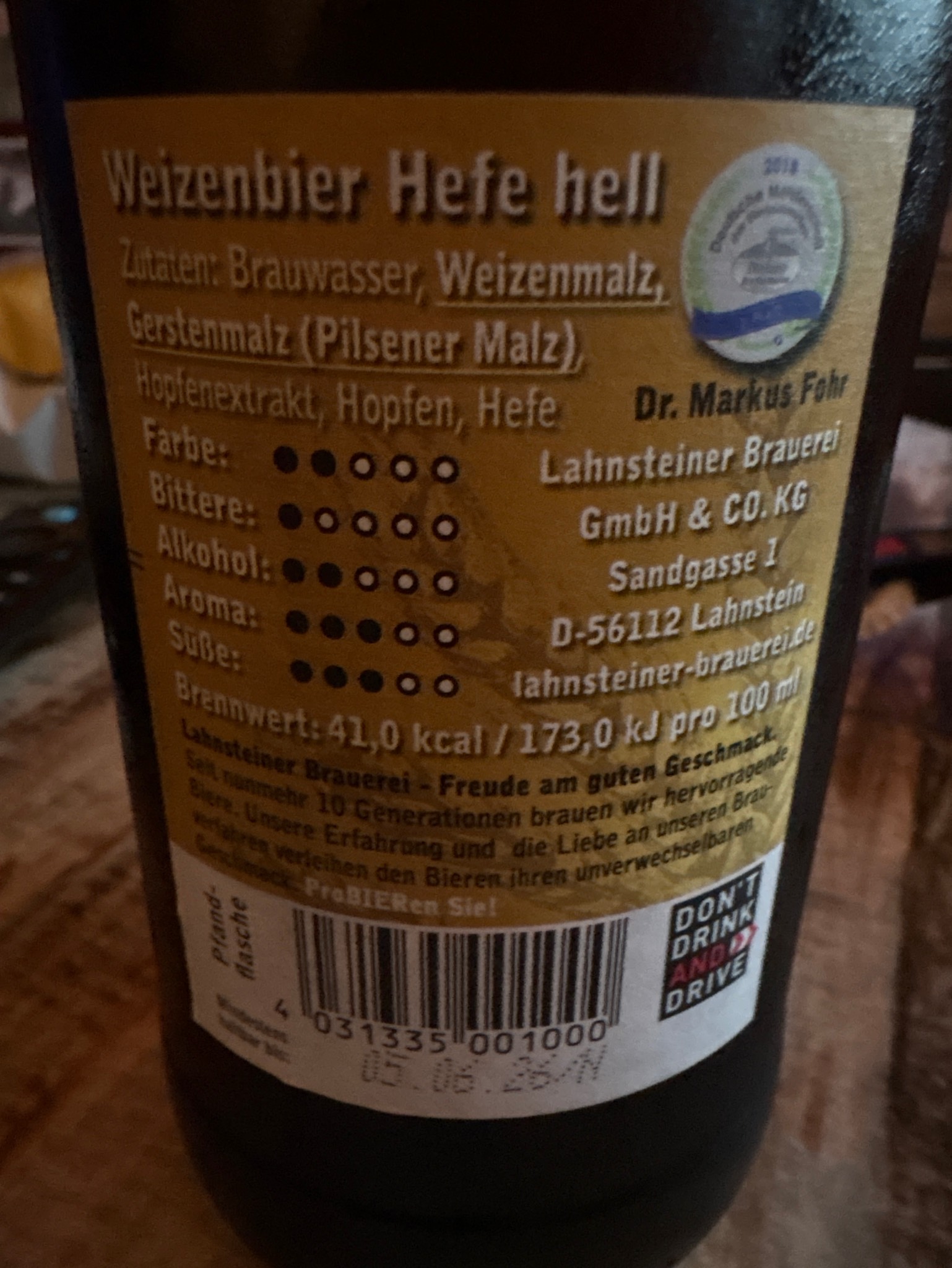 Lahnsteiner Weizenbier Hefe Hell, Germany