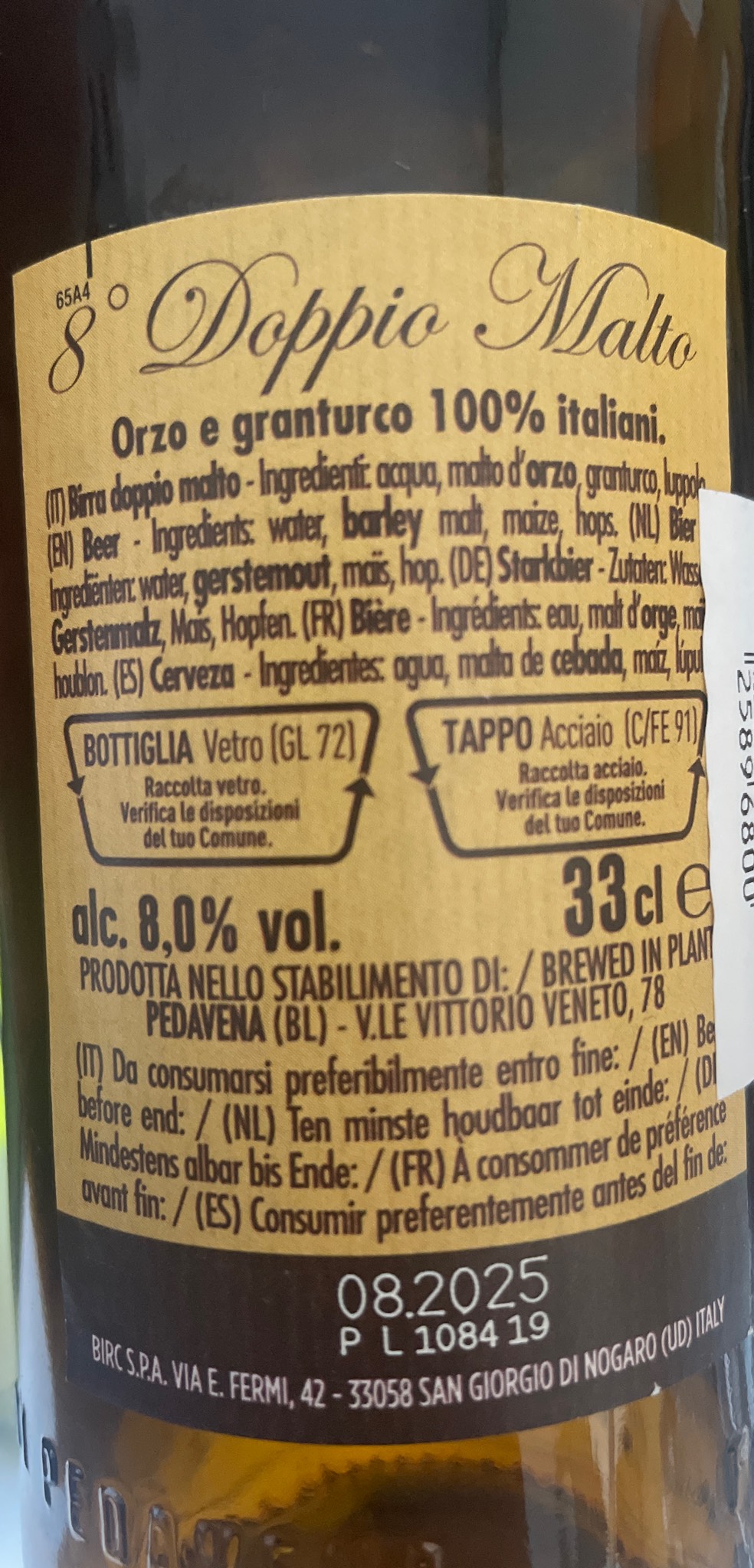 Birra Dolomiti 8° Doppio Malto, Italy