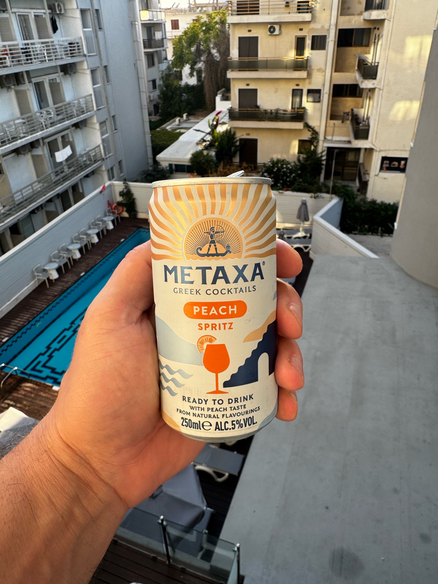 metaxa peach spritz, Greece
