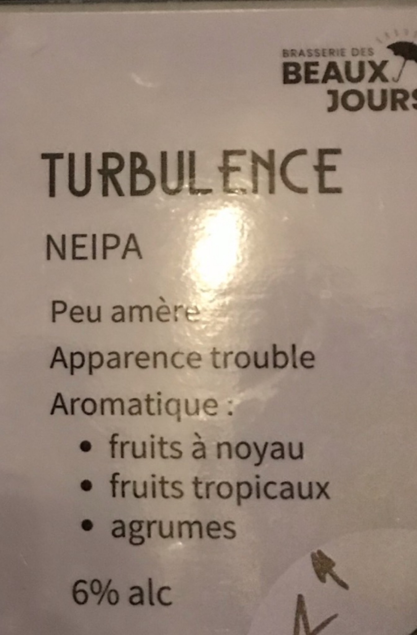 Turbulence des fluides, Brasserie des Beaux Jours