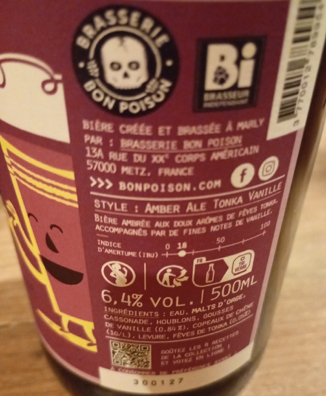 amber tonka vanille, Brasserie Bon Poison