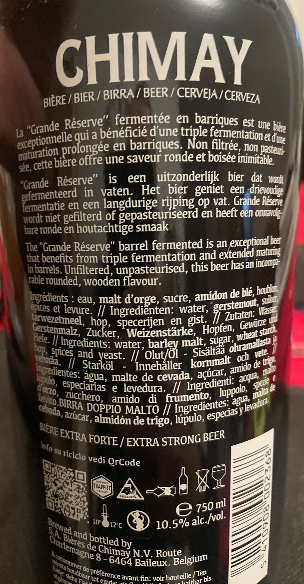 Chimay Grande Réserve Fermentée en Barriques - Chêne Français, Chêne Américain, Whisky (2022), Bières de Chimay