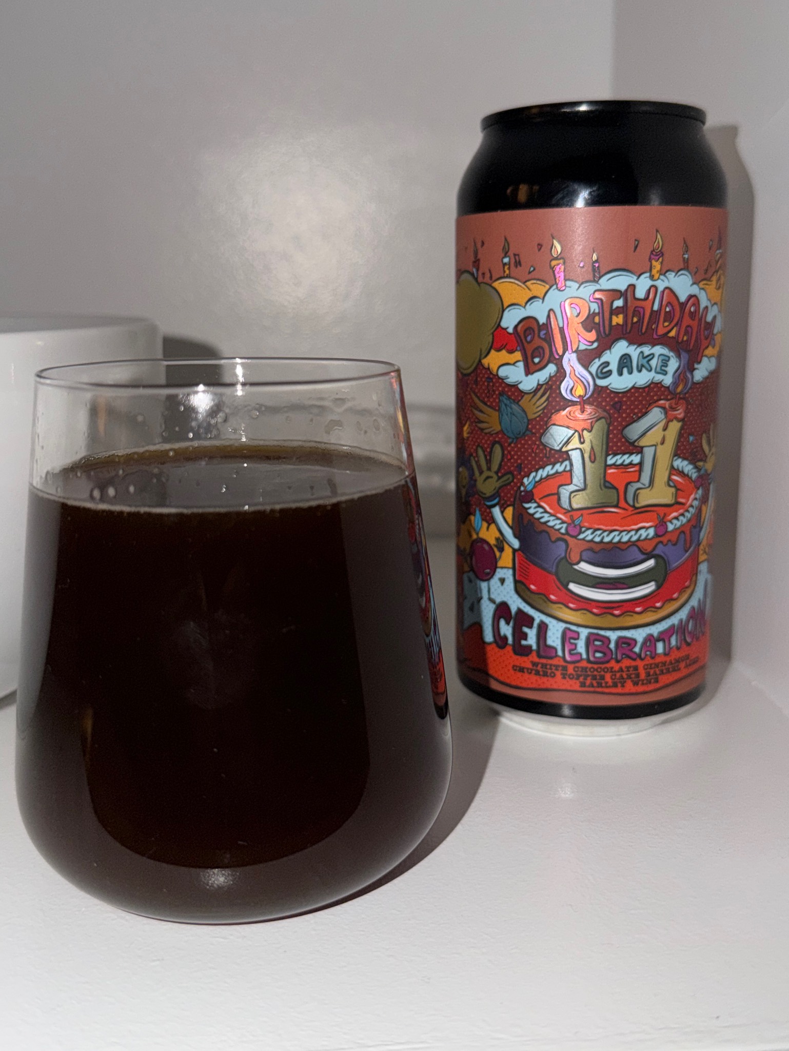 11th Birthday Cake – White Chocolate Cinnamon Churro Toffee Cake Barrel Aged Barley Wine, Amundsen Bryggeri