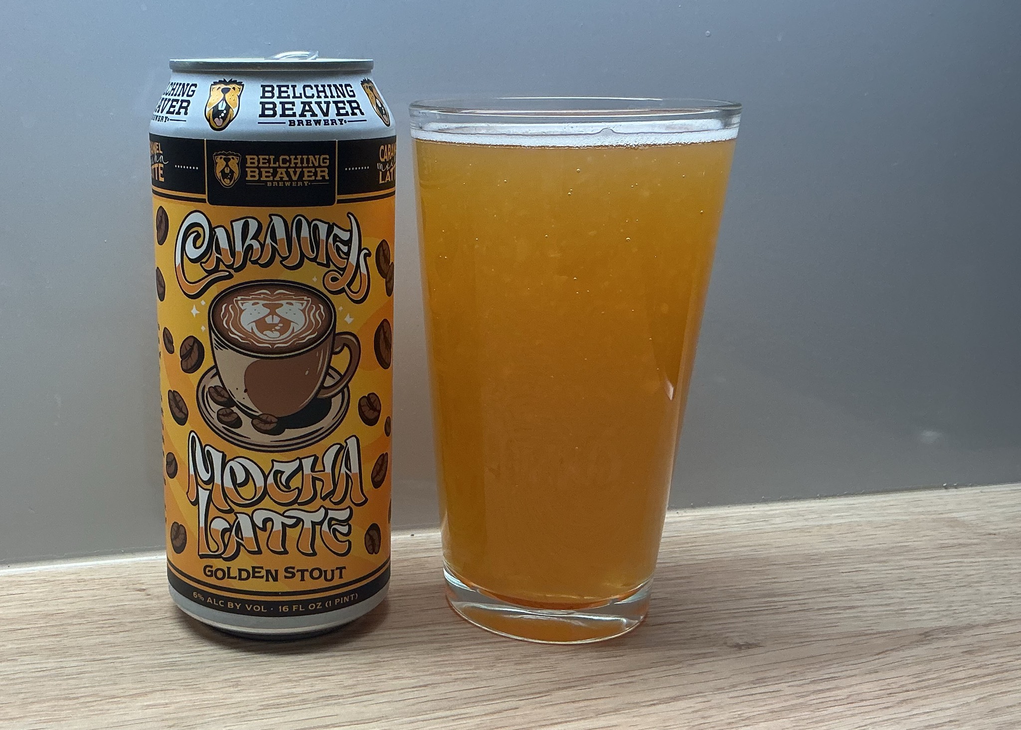Caramel Mocha Latte Golden Stout, Belching Beaver Brewery