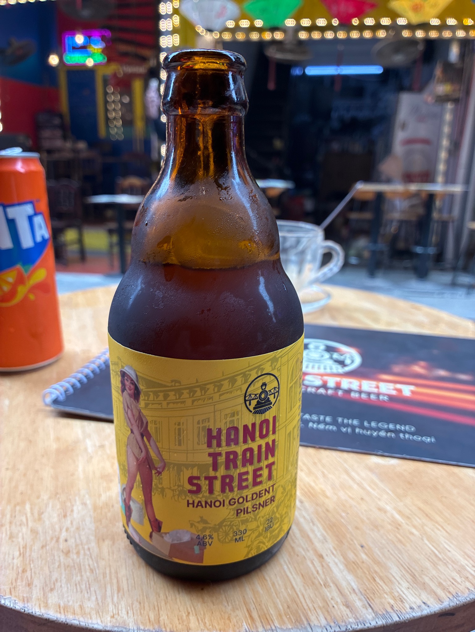 Hanoi train street Hanoi Goldent Pilsner, Vietnam