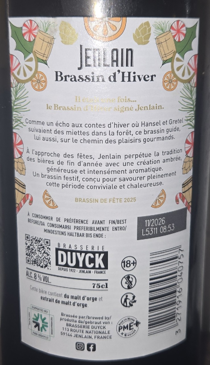 Jenlain brassin d'hiver 2025, Brasserie Duyck
