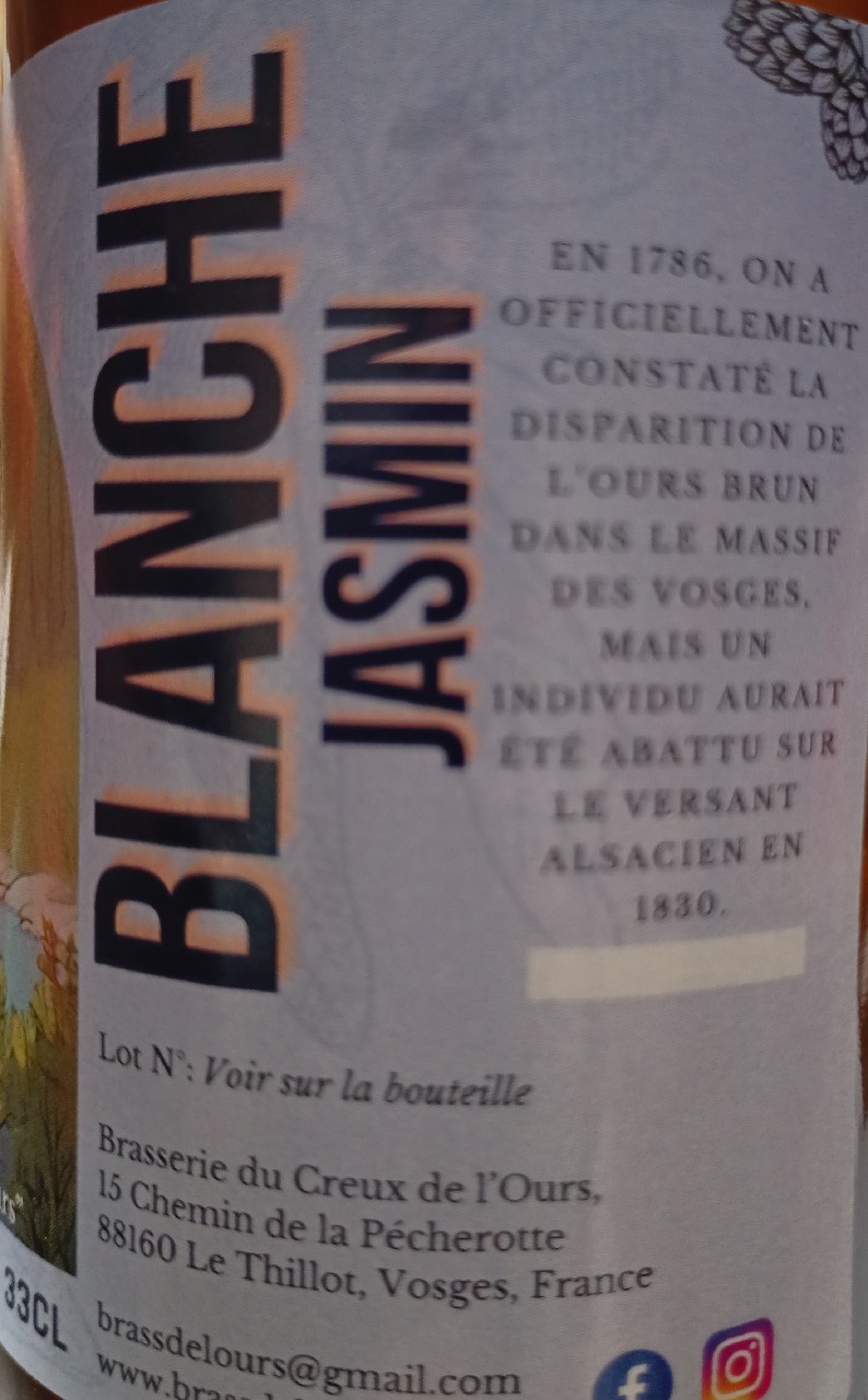 blanche jasmin, Brasserie Du Creux De L'Ours